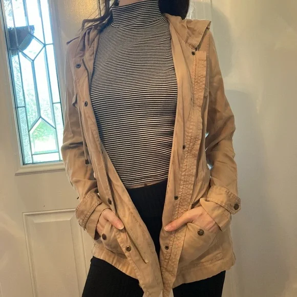 Max jean stencil tan womens zip hooded jacket size Xs - Picture 2 of 8